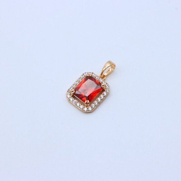 "Red Emerald-Cut Stone Pendant with Crystals in Rose Gold, XPPT1572 - Picture 13 of 13